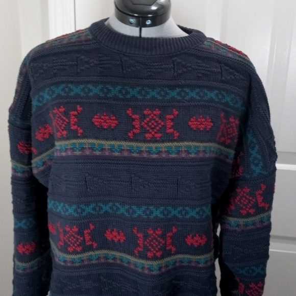 Mens Sz Large Navy Cotton 100% Sweater - Picture 1 of 4